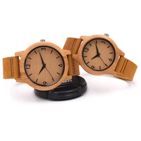 wooden creative watches women simpler genuine leather band lady wrist watch light yellow dial modern female clock gifts