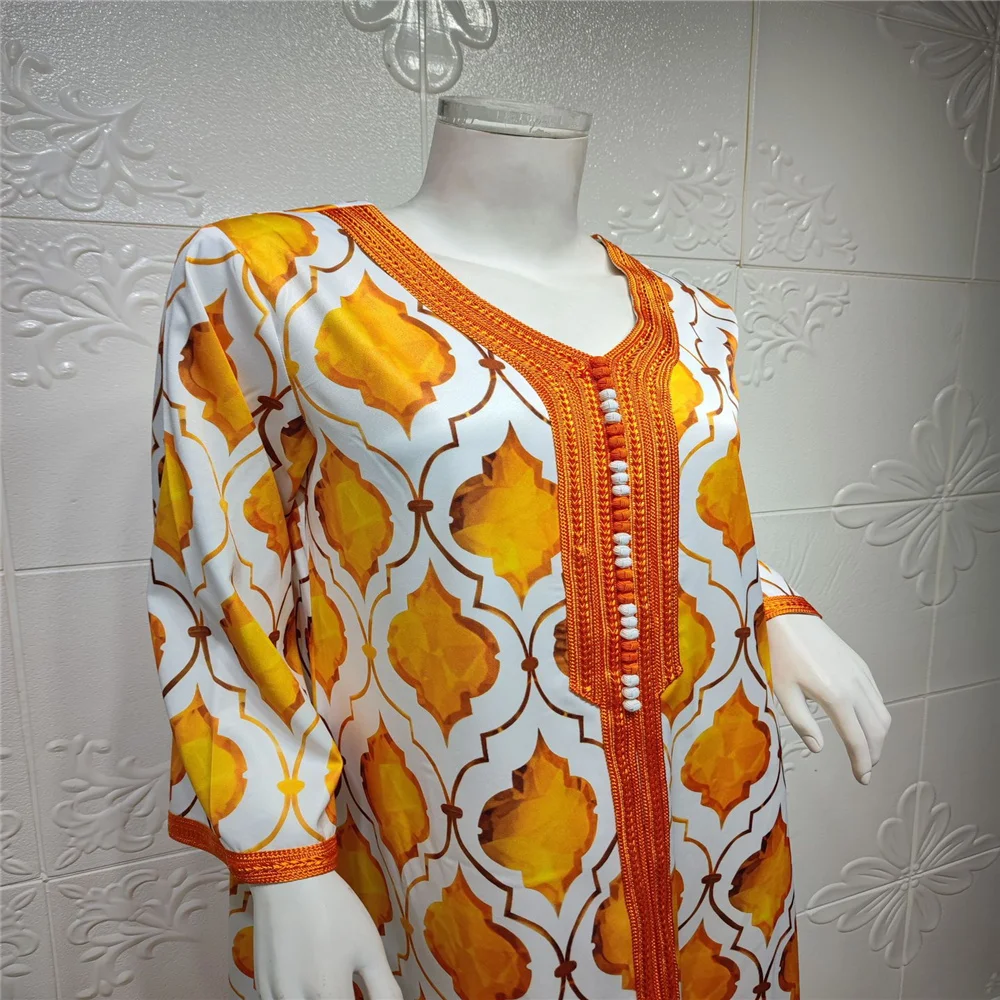 

Dresses for Muslim Womens Fashion Casual Long Sleeves Ankle Length Printing Loose Sexy Summer Clothing Wholesale Dropshipping
