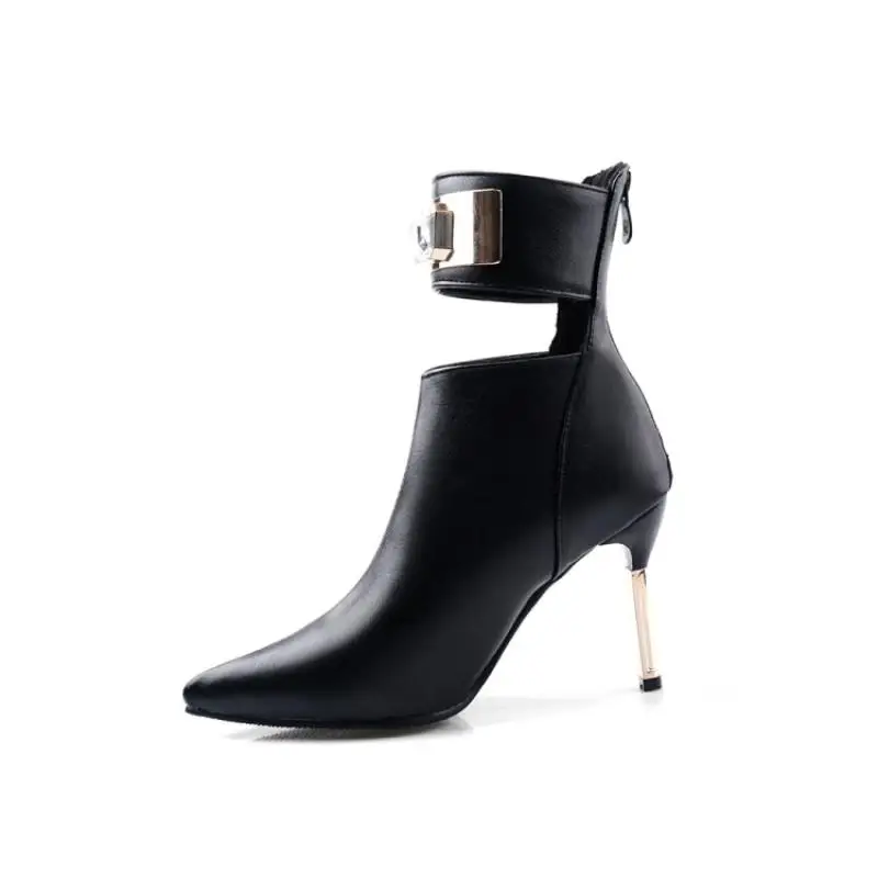 

Winter boots back zipper fashion boots pointed high heel 9cm Chelsea boots ankle Strap lady shoes Snake ankle boots for women
