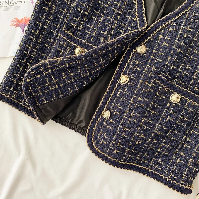 

Fashion Tweed Vest Women Streetwear V-Neck Plaid Short Waistcoat Elegant Single Breasted Office Party Sleeveless Jacket Female