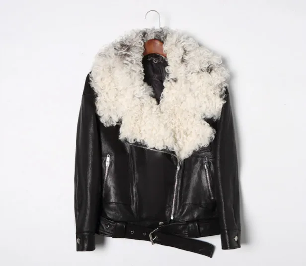 Arlenesain 2019 новый дизайн овчина шерсть мех черный цвет Женская куртка|Шубы и