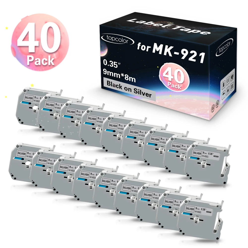 

40PK 9 мм * 8 м этикеточная лента MK 921 MK-921 m-K921 серебристый с черными вставками Совместимость Брат MK лейбл печать наклеек для Brother P Touch