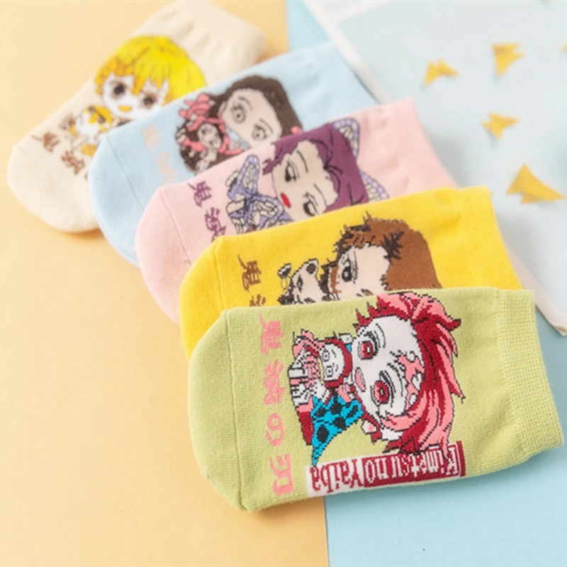 

5PCS New Cute Demon Slayer Anime Children's Boat Socks Casual Creative Soft Comfortable Funny Novelty Cotton Sock For Child