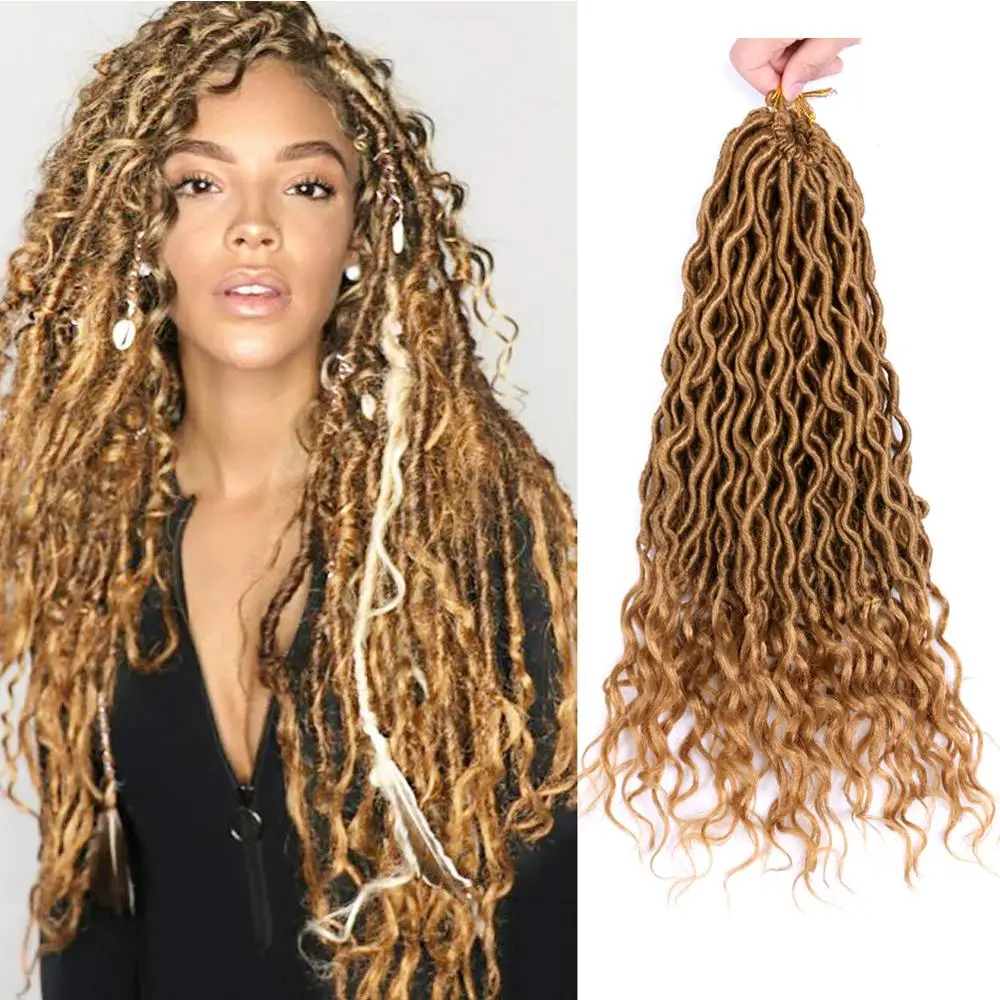 

Mtmei Hair Synthetic Crochet Braids 18" 24Strands Blonde Dreadlocks Hair Extensions Wave Goddess Faux Locs Crochet Hair