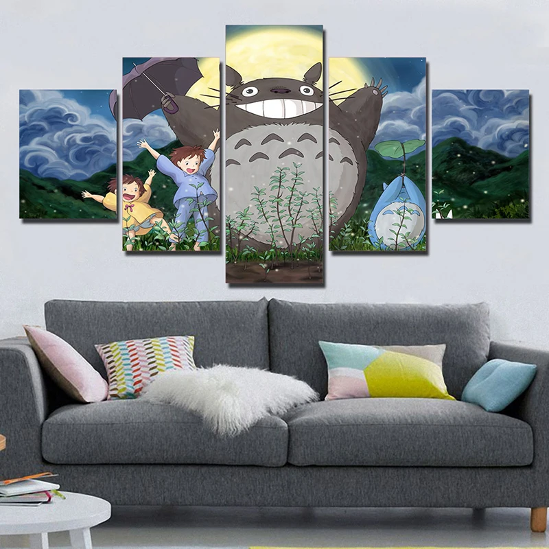 

HD Prints Canvas Wall Art Painting Modular 5 Pieces Totoro Picture Home Decoration Animation Poster For Living Room Framework