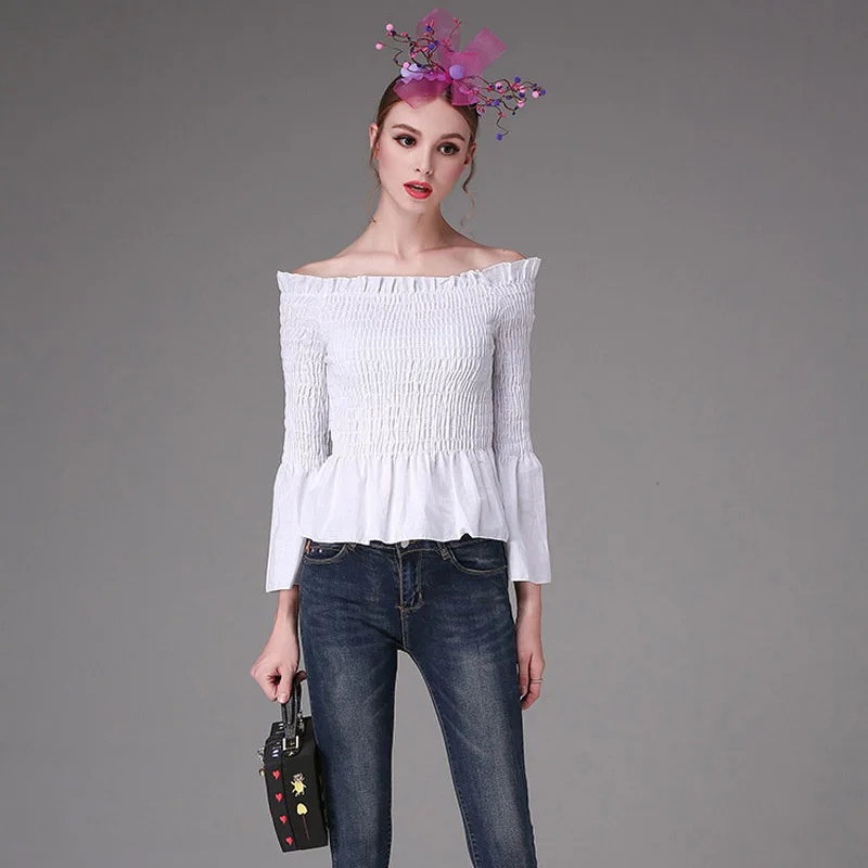 Стильные женские сексуальные осенние тонкие топы с открытыми плечами блуза
