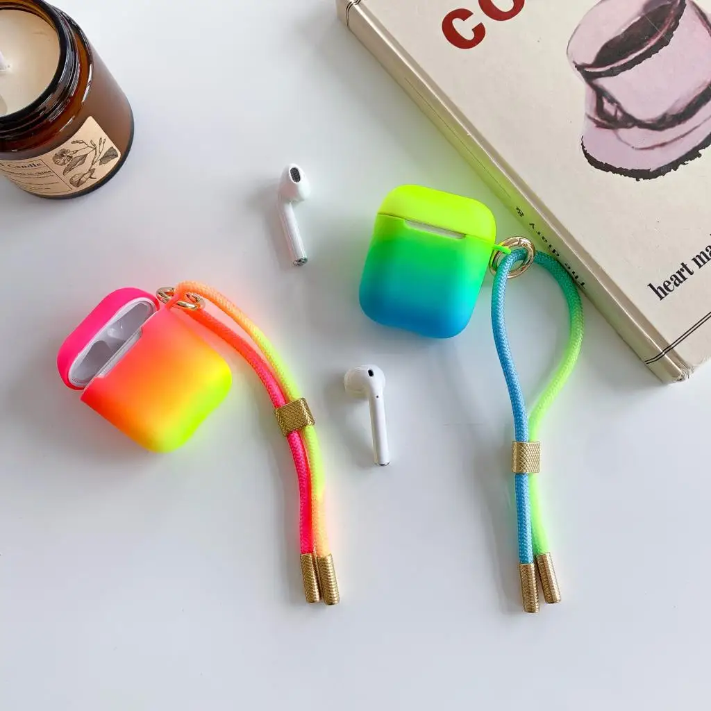 

For AirPods Pro Cases Gradient Hand Strap Lanyard Soft Wireless Bluetooth Earphone Accessor Protective Cover for AirPods 1 2