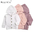 Весенне-осенняя куртка для маленьких мальчиков и девочек, вязаные пальто с длинными рукавами и капюшоном, верхняя одежда, однотонные куртки в рубчик