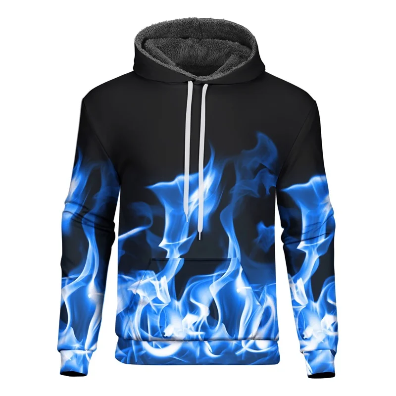 Cloudstyle/зимние мужские утепленные флисовые толстовки с капюшоном 3D принтом Синяя