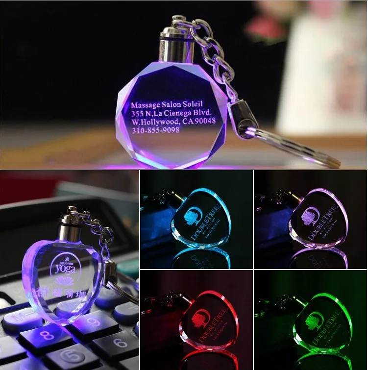 

Модный брелок для ключей с лазерной гравировкой на заказ, восьмиугольный светодиодный брелок для свадьбы, Рождества, дня рождения