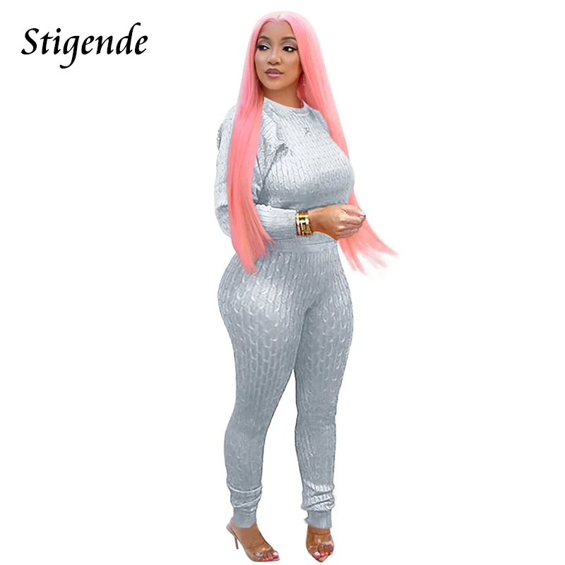 

Stigende Women Casual Sweater Knit 2 Piece Set Ribbed Pullover Jumper Crop Top and Pants Female Two Piece Outfits Winter Clothes