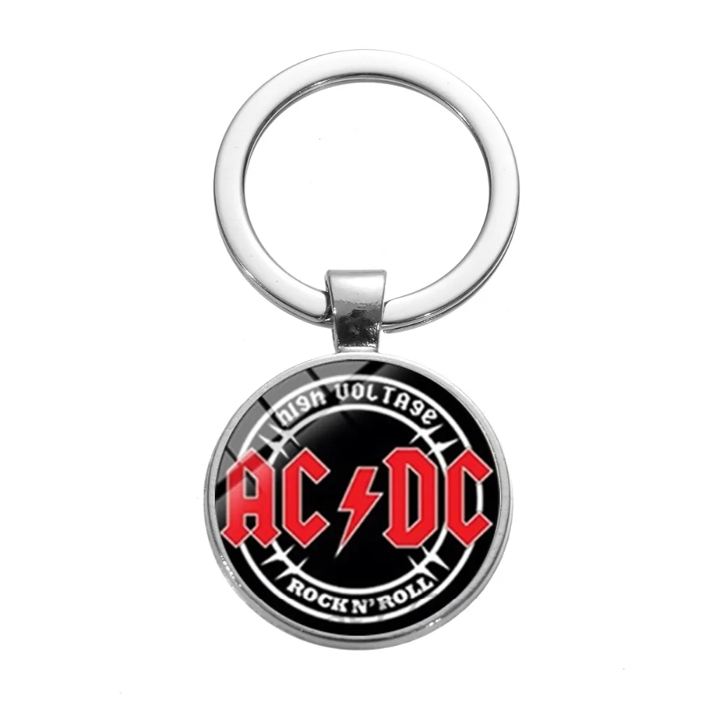 SONGDA ACDC поп музыкальная Рок-Группа Вентиляторы брелок европейский и американский AC/DC Красный логотип стекло время драгоценный камень брелок с буквой цепи Мода