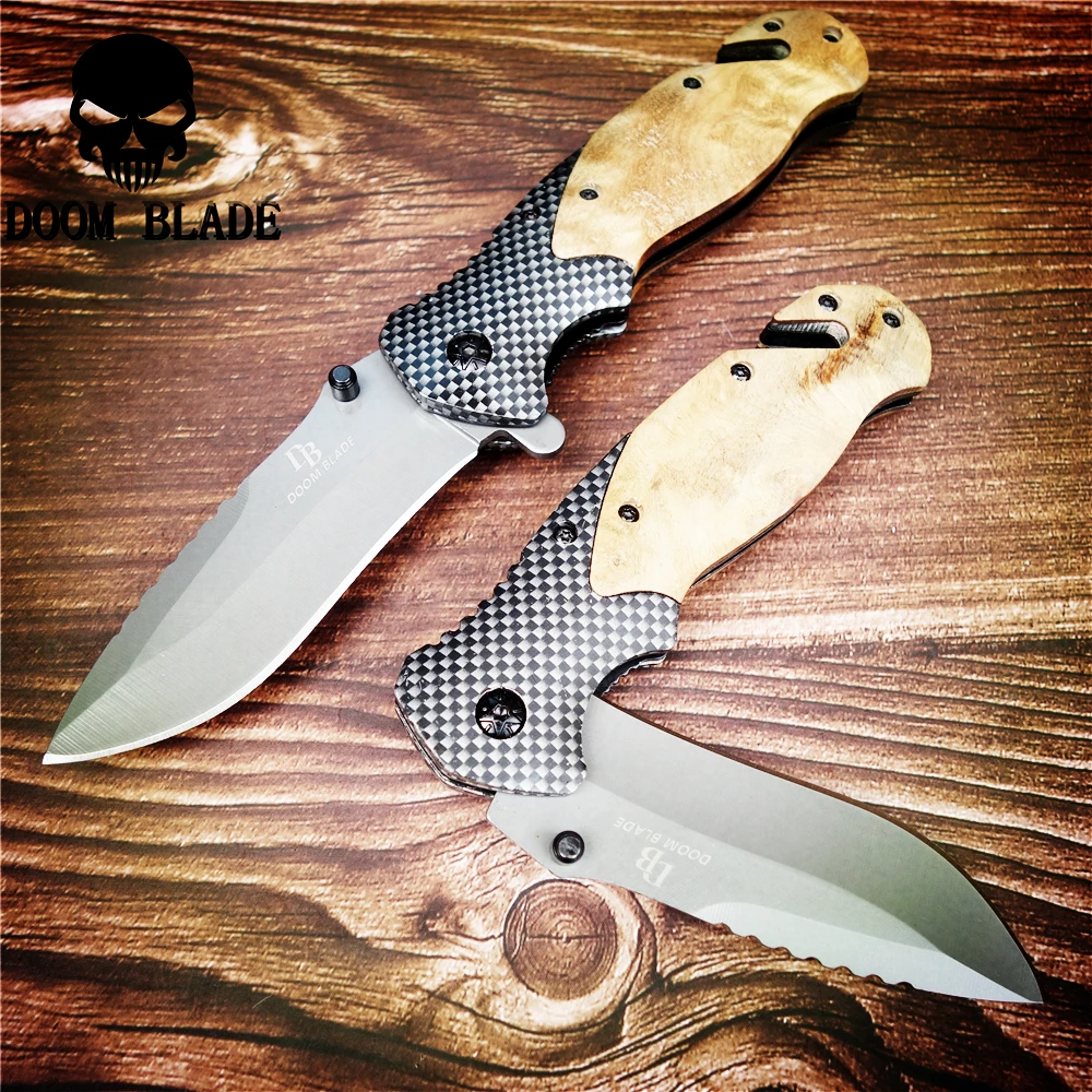 Быстрооткрывающиеся ножи 206 мм деревянный складной нож 57HRC (сталь 5CR15MOV) выживание