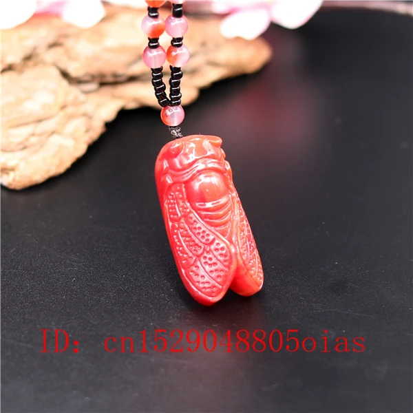 Натуральный красный коралловый Нефритовый камень Цикада ожерелье из бисера