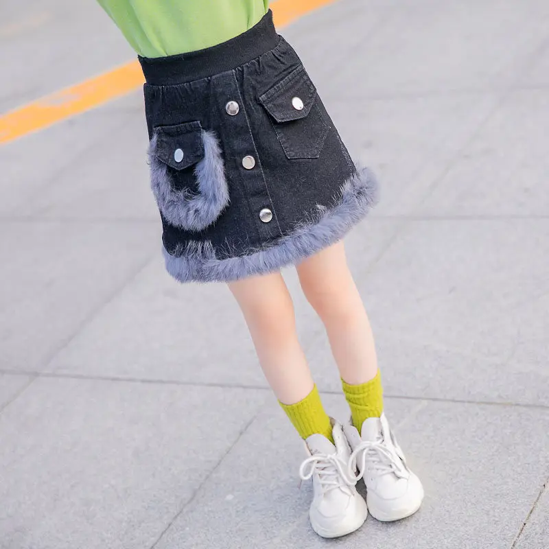Детские джинсы для девочек юбки 2019 г. зимние джинсовые с высокой талией
