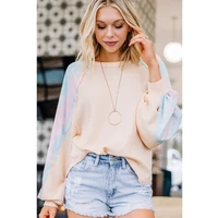 womens casual sweater pullover fresh and sweet tie dye stitching long sleeved puff sleeve loose top women 2021 harajuku