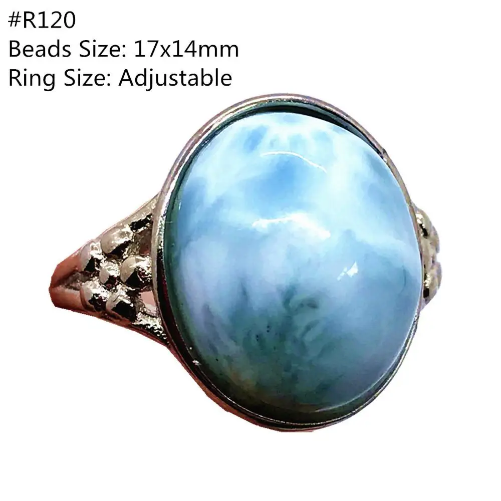 Верхнее натуральное синее кольцо с ларимаром для женщин и мужчин серебряные