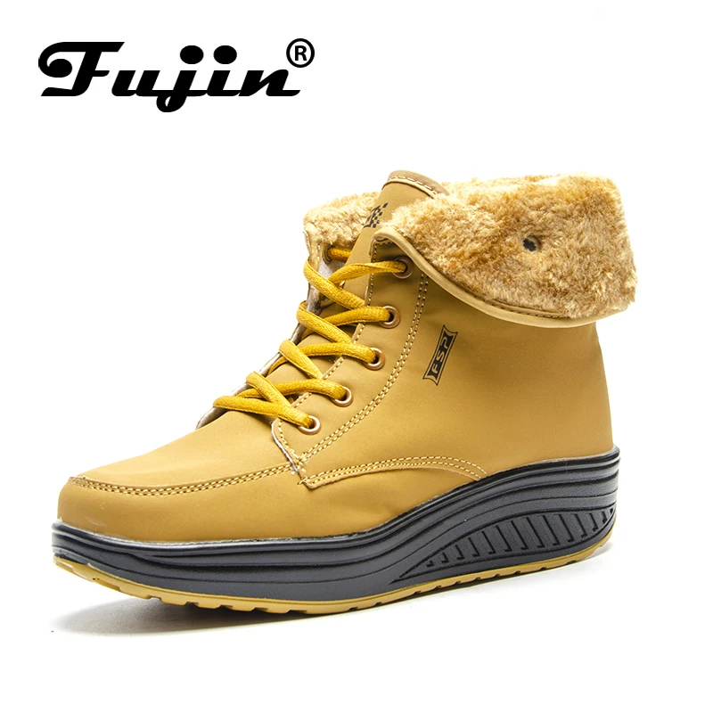 Женские ботинки на шнурках Fujin зимние высокие из искусственной кожи с мягкой
