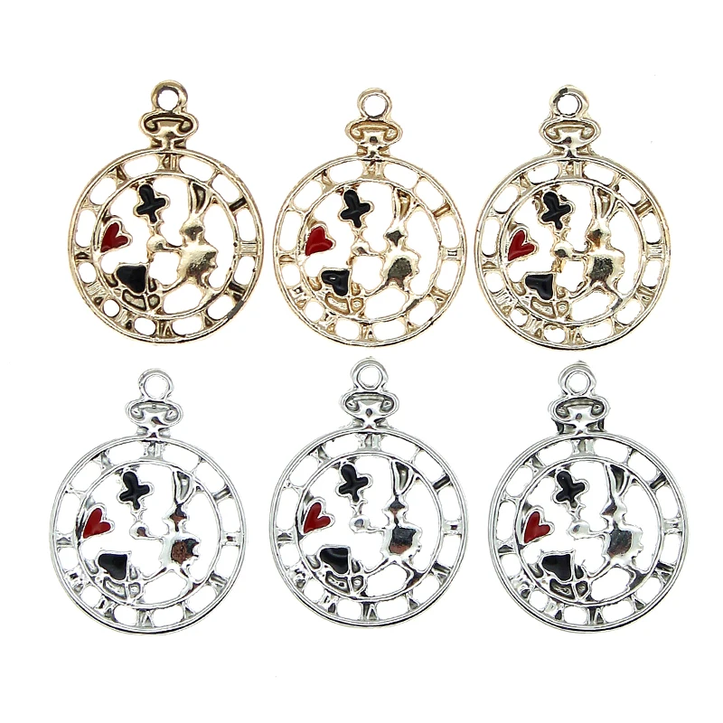 Уникальные эмалевые кулоны-часы с УФ золотым кроликом для покера 10 шт. подвески