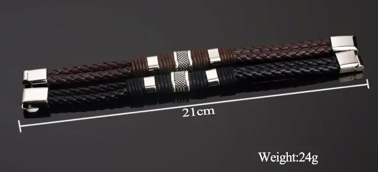 

High Quality Stainless Steel Charm Bracelet Braided Black Brown Genuine Leather Bracelet for Men's Hand Wristband Jewelry