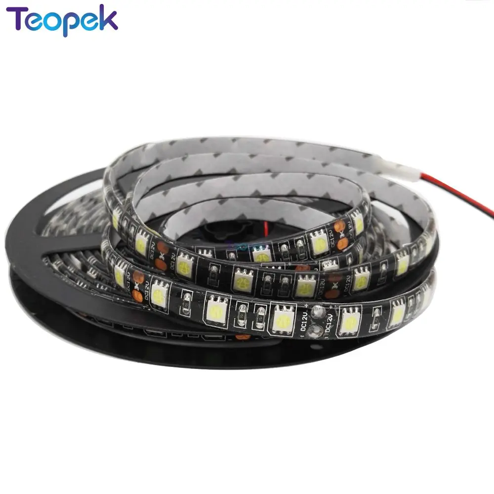 Черный PCB 5050 светодиодные ленты, DC12V, 60 Светодиодный/м, 5 м 300 светодиодный, IP20/IP65/IP67 водонепроницаемый, RGB, белый, теплый белый, красный, зеленый, синий