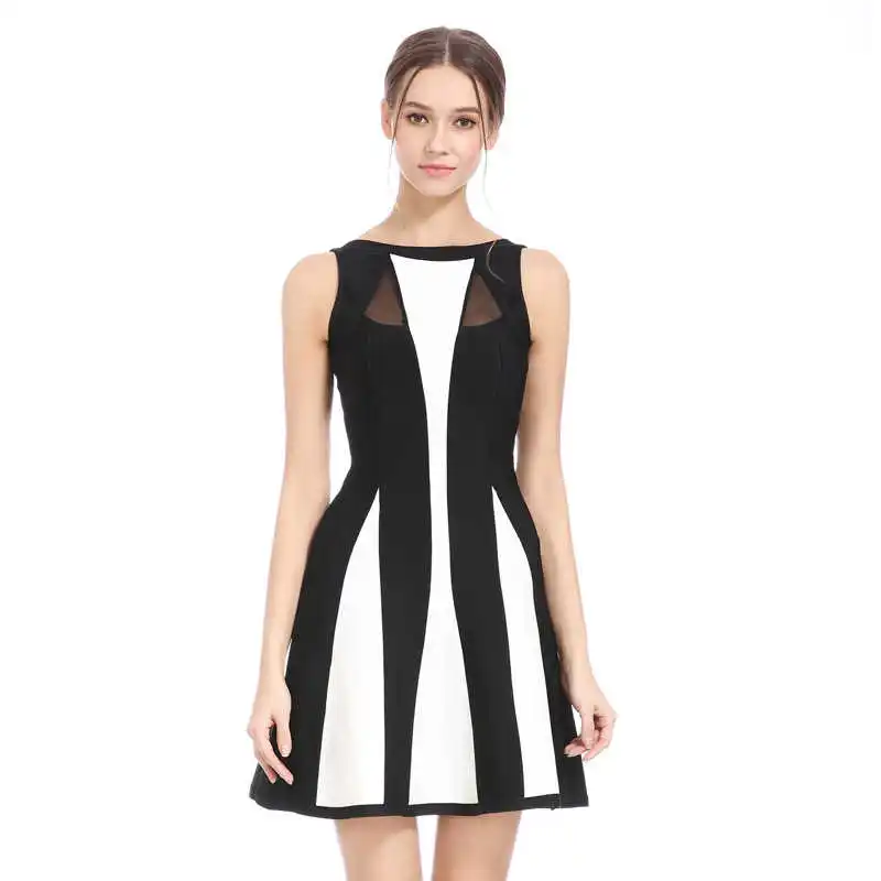 

sexy show thin backless A-line bandage dress mesh perspective party dress