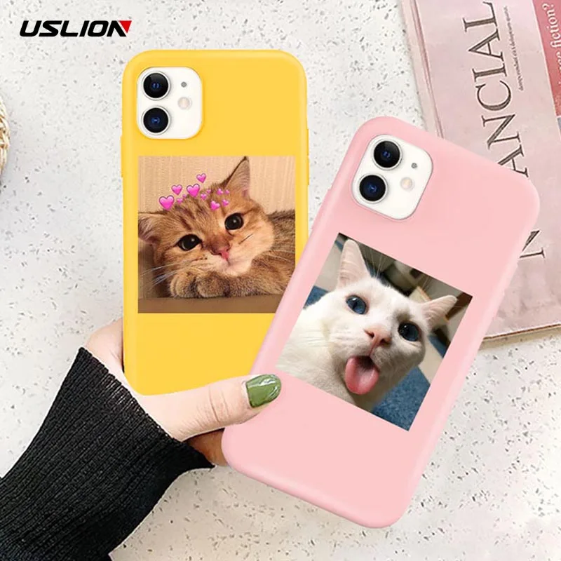 Чехол для телефона USLION с милым рисунком кота iPhone 12 13 11 Pro Max X XR XS 6 8 7 Plus мягкий