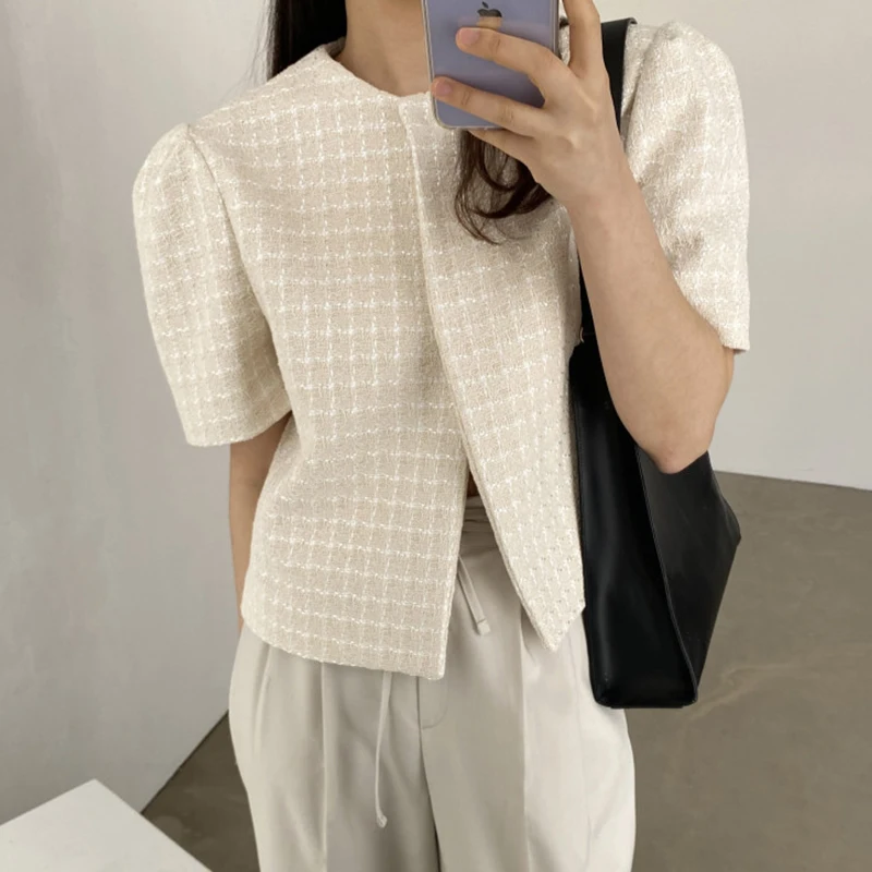 Женская куртка с пуговицами летняя Свободная зеленого цвета круглым воротником |