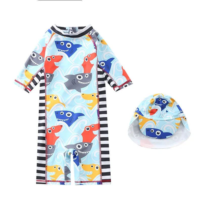 Детский купальник для мальчиков синее платье из полеэстра с принтом в виде акулы