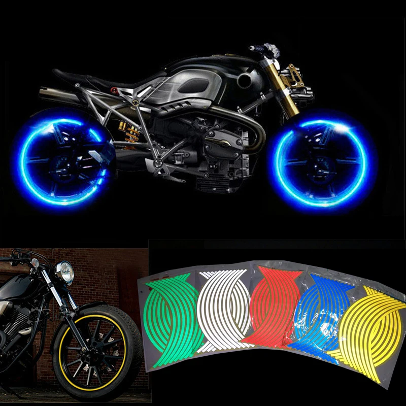 

16 Pcs Strips Motorcycle Wheel Sticker Reflective Decals Rim Tape Bike Car Styling For YAMAHA HONDA SUZUKI Harley BMW 17" 18"