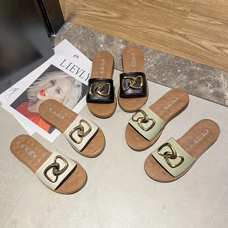 

Slippers Casual Shoes Woman 2021 Pantofle Low Rivet Shale Female Beach Rubber Flip Flops Luxury New Sabot Hawaiian Soft Flat Lei