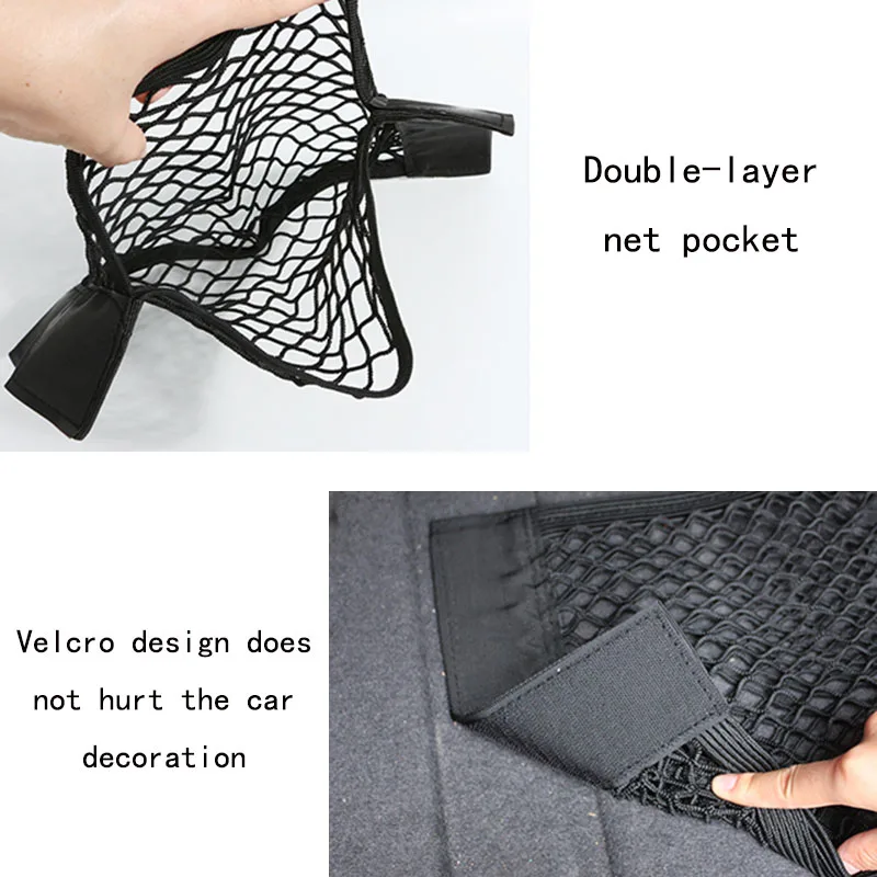 Car Rear Trunk Mesh Organizer Car Rear Seat Back Stowing Tidying Network Bag Trunk Elastic Velcro Pocket Car Organizers images - 6