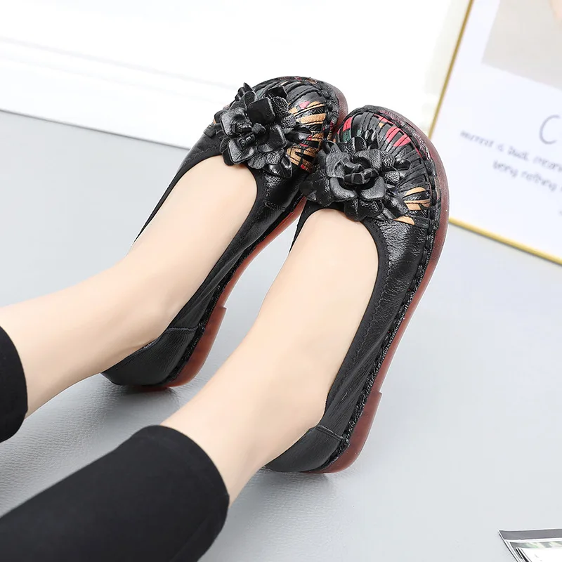 Туфли MUYANG женские из натуральной кожи плоская подошва удобные лоферы с цветочным