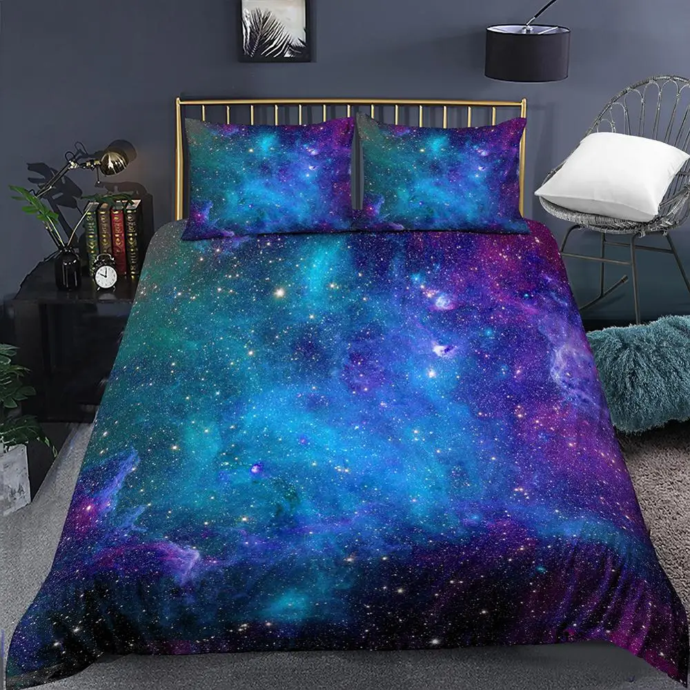 Galaxy Duvet Cover Queen Colorful Starry Bedding Set Outer Space Comforter Cover Sky Light Printed Bedspread for Kids
