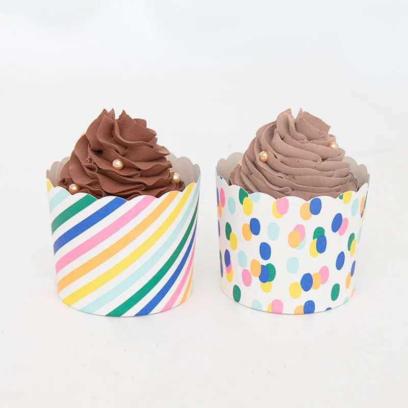 

24PCS Rainbow Stripe/Dot Paper Cake Wrap Muffin Moulds Chocolate Cupcake Baking Birthday Party Home DIY Suppliers Disposable ECO