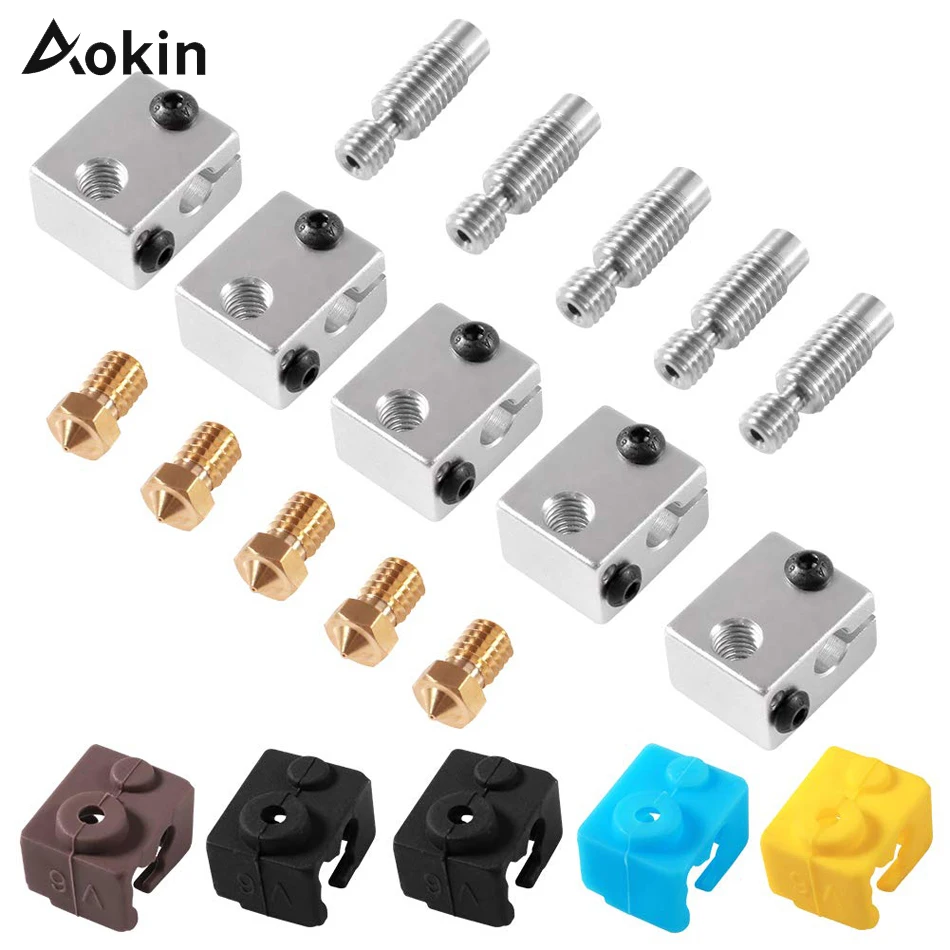 

Aluminum Heater Block 0.4mm Brass Extruder Nozzle Silicone Heater Socks 1.75mm Extruder Throat Tube M6 Thread for E3D V6 RepRap