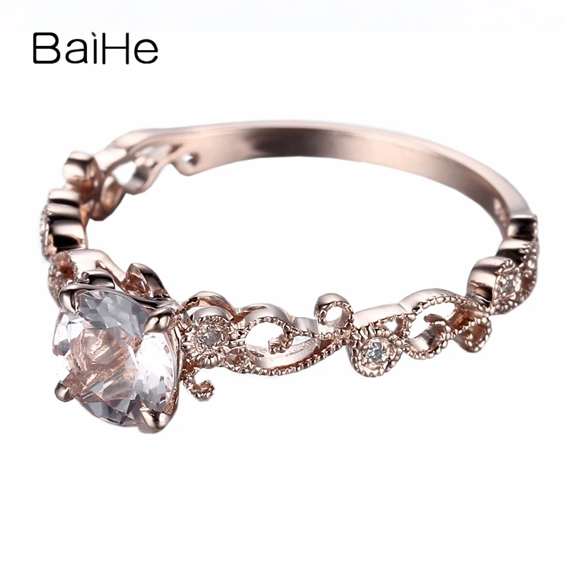 BAIHE Solid 14K Rose Gold 0.55ct Flawless Genuine Morganite Wedding Women Trendy Fine Jewelry Ring | Украшения и аксессуары