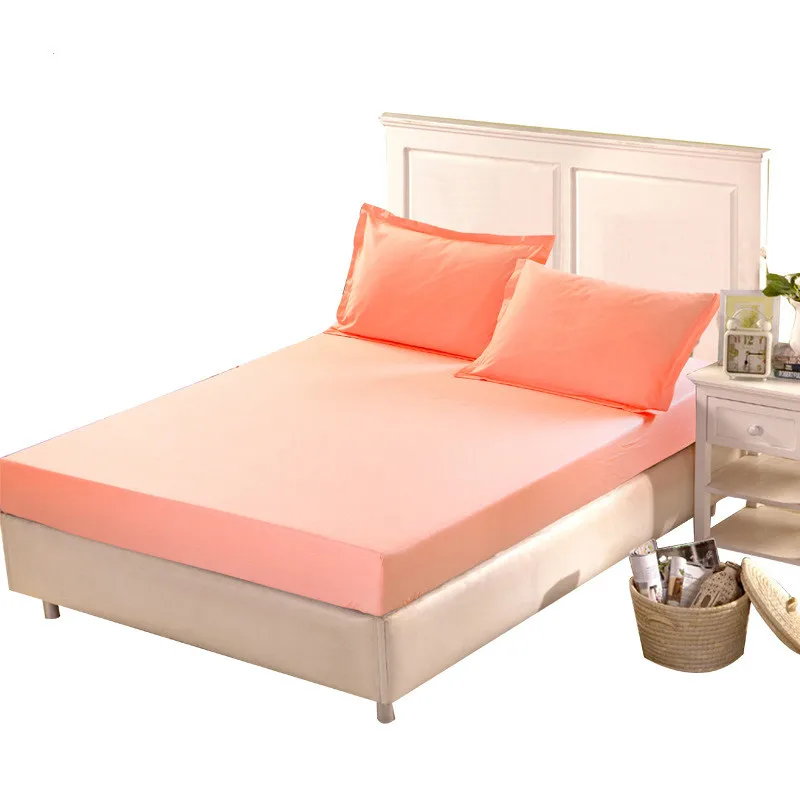 

100% Cotton Fitted Sheet with Pillowcase Solid Colour 25CM Height cotton dust cover King Size Bed Cover Bedspread