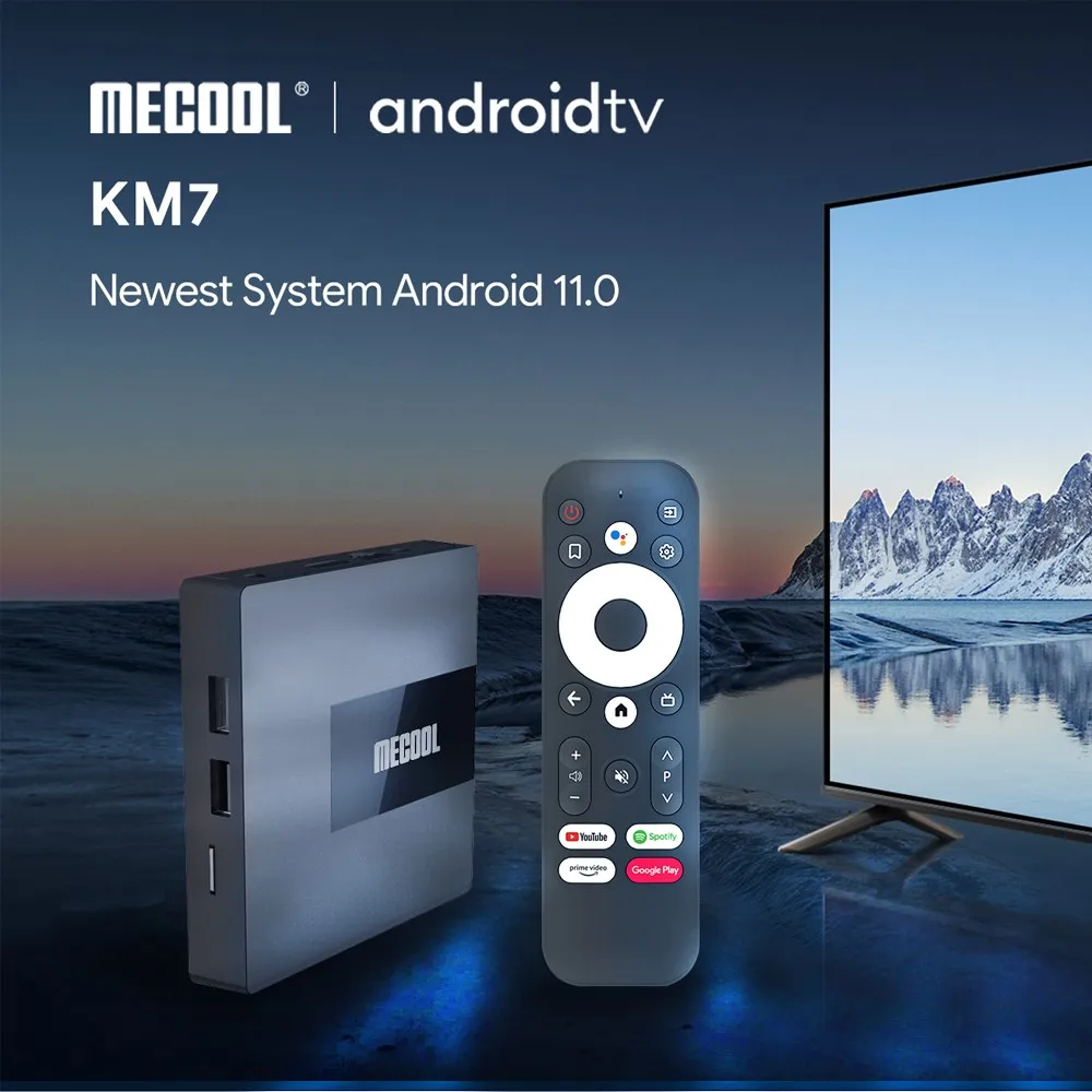 Caixa de tv Mecool Android Google Certificou 4gb 64gb Amlogic S905y4 Ddr4 Androidtv 5g Wifi Youtube 4k Netflix Conjunto Caixa Superior 11 Km7 Atv