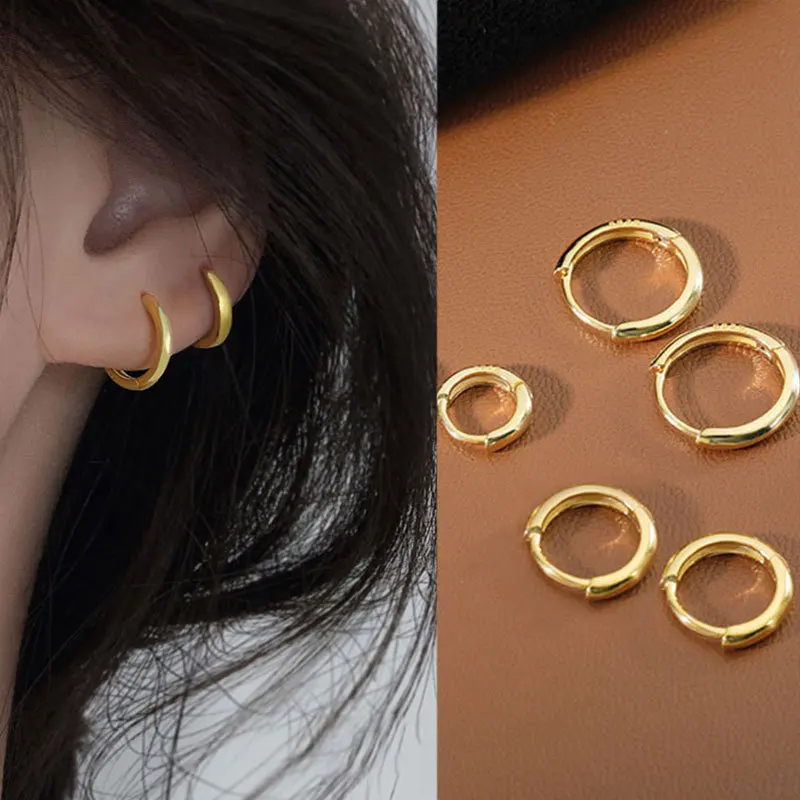 925 стерлингового серебра в Корейском стиле в виде геометрических фигур золотые серьги-кольца с пряжкой, серьги со шпилькой, для женщин, нова...