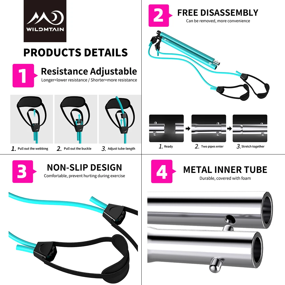 WILDMTAIN Pilates Bar Kit with Resistance Band Exercise Stick Toning Fitness Home Yoga Gym Body Workout |