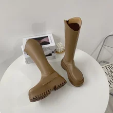Botas hasta la rodilla para mujer, botines informales de tacón medio y punta redonda, otoño e invierno, novedad de 2021 (2)