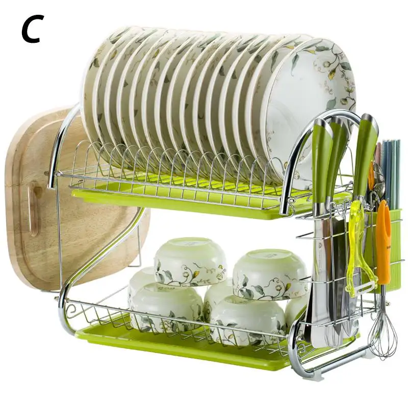 

2 Layer Dish Drainer Iron Art Kitchen Cutlery Drain Rack Utensils Storage Organizer Rustproof Dishes Plates Organization Shelf