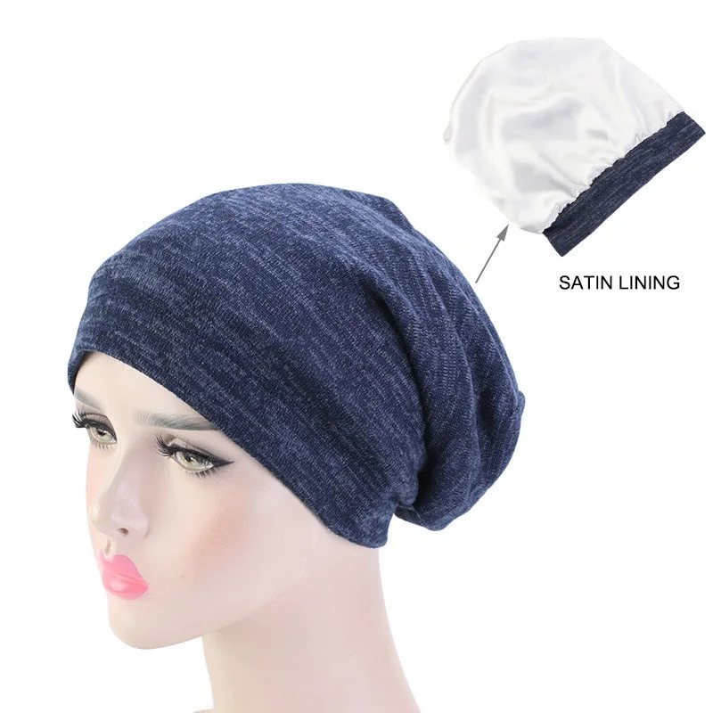 

Two color lined satin hood nightcap cap headtie cap
