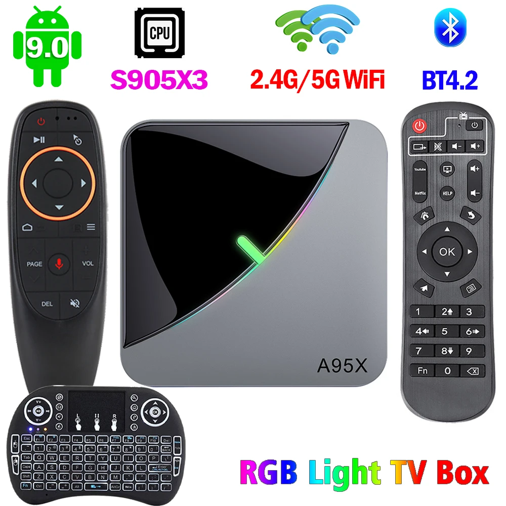 2020 A95X F3 воздуха Android 9 0 8K RGB светильник ТВ Box Amlogic S905X3 4 Гб 64 Wi-Fi 4K Netflix Смарт BOX A95XF3 |
