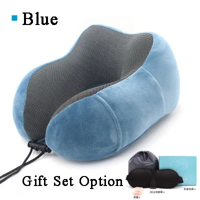 Blue Gift U-образная Подушка с эффектом памяти, u-образная Подушка с логотипом на заказ, Воздушная Магнитная тканевая подушка для путешествий, подушка для шеи - Цвет: Blue Gift