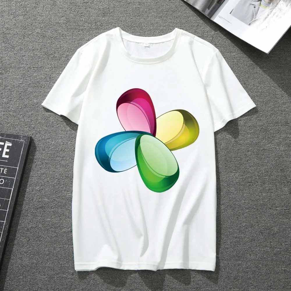 

Men's and Women's T-shirt White Four-color Printing Pattern Harajuku Top Plus Size Men's and Women's Short-sleeved Top