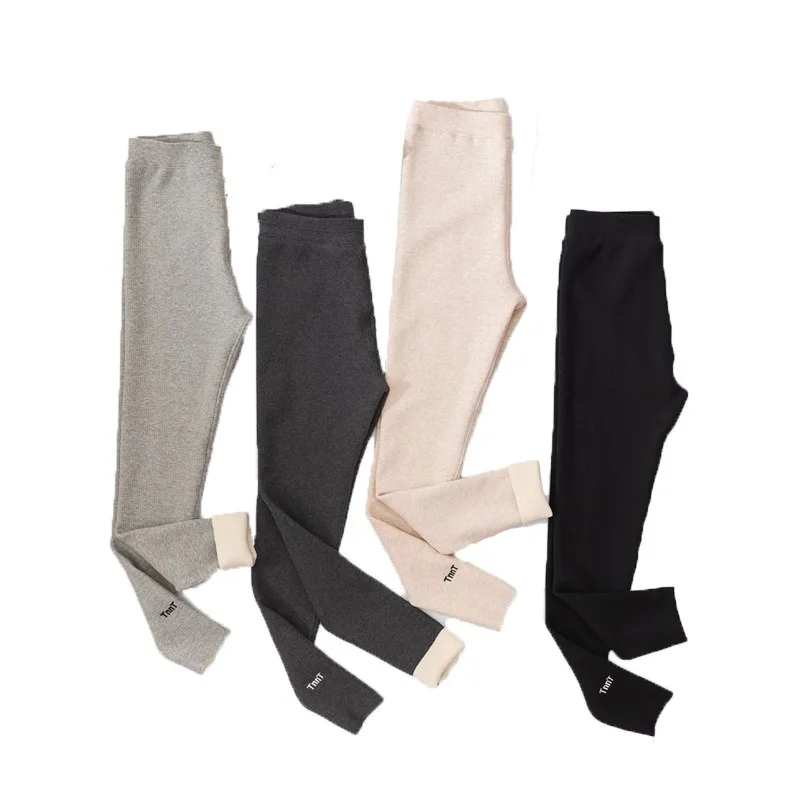 2022 New Winter Women's Vertical Stripe Cashmere Thickened Bottoms Wear Tnnt High Waist Warm Leggings