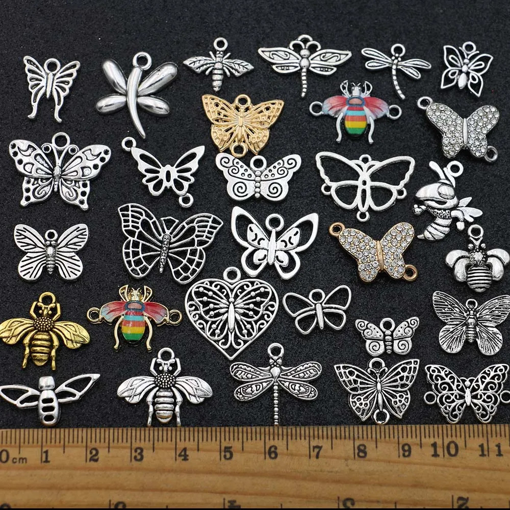 

10Pcs Silver Plated Bee Butterfly Dragonfly Charm Pendant for Bracelet Jewelry Accessories Making Earrings DIY Handmade