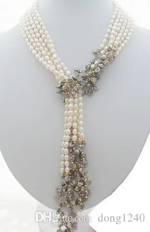 

Оптовая цена, Лидер продаж, ожерелье Keshi с 3 стразами, 49 дюймов, с белым и серым жемчугом, бесплатная доставка